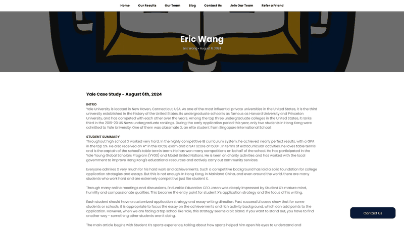 Screenshot: Yale case study detailing how strategic school targeting and demonstrated interest were emphasized.