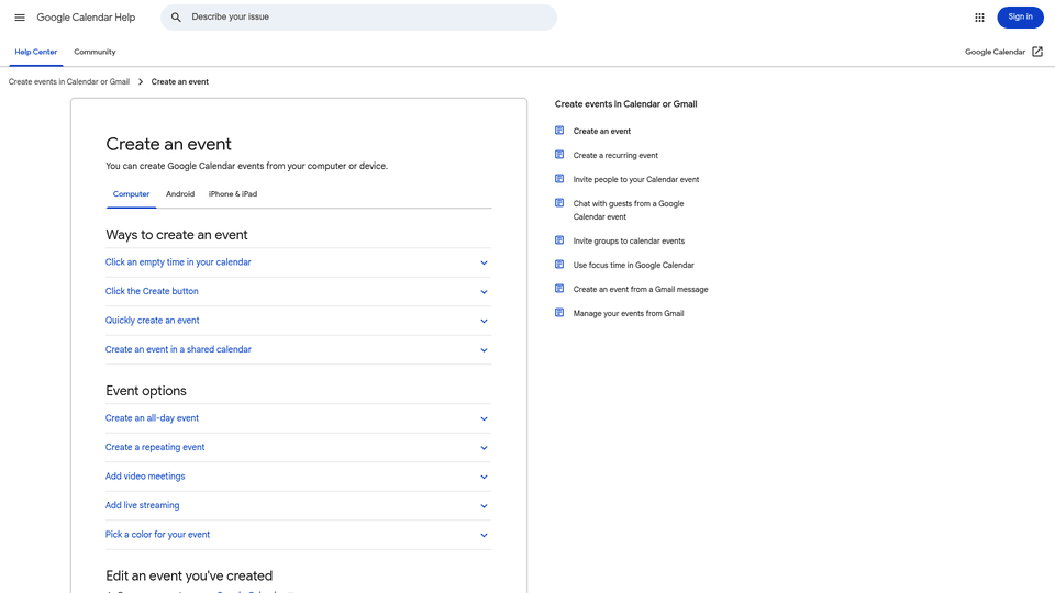 Screenshot: Google Calendar's event‑creation interface, showing how to schedule structured blocks and recurring recovery tasks.