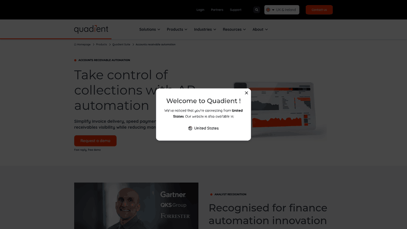 Screenshot: Quadient AR homepage showing brand, key messaging and visual layout