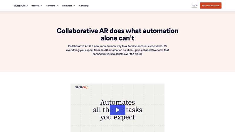 Screenshot: Versapay ‘Why Collaborative AR?’ page illustrating its collaborative features and portal UI
