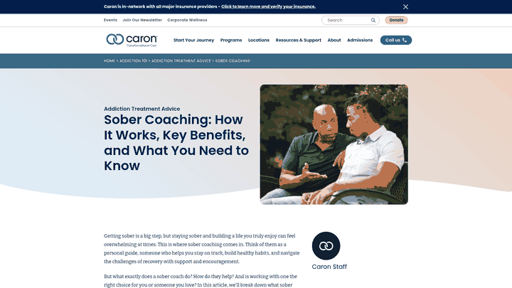 Screenshot: Relapse statistics (65‑70% within 90 days) and the importance of post‑rehab support