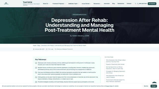 Screenshot: Key prevalence statistic (40‑60 % of early‑recovery individuals experience depression) highlighted in the article.