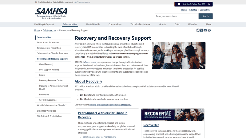 Screenshot: Displays a government‑run recovery resource page that represents state‑funded programs.