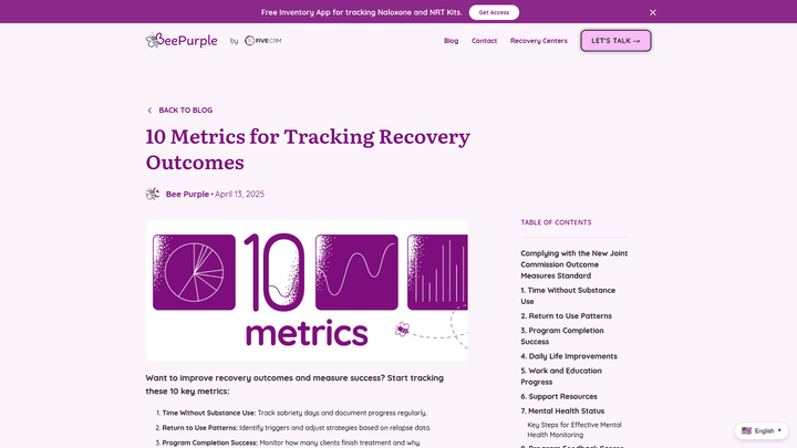Screenshot: Displays the list of ten recovery‑outcome metrics, providing a clear reference for readers on which metrics to track to prove accountability.