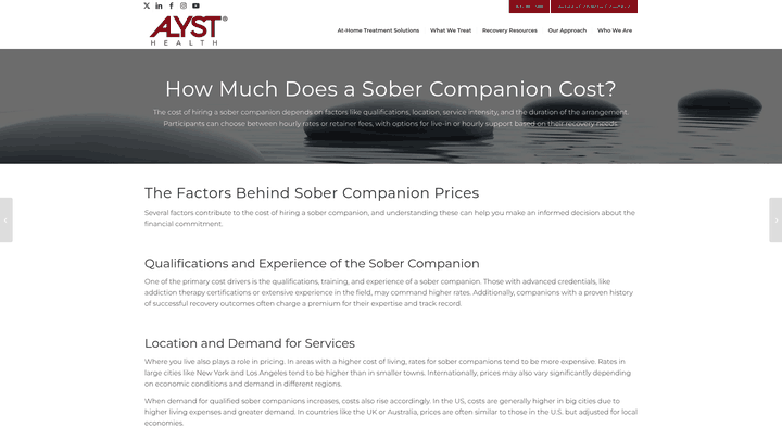 Screenshot: Displays the industry‑wide average hourly rate for sober companions, giving a benchmark for cost expectations.