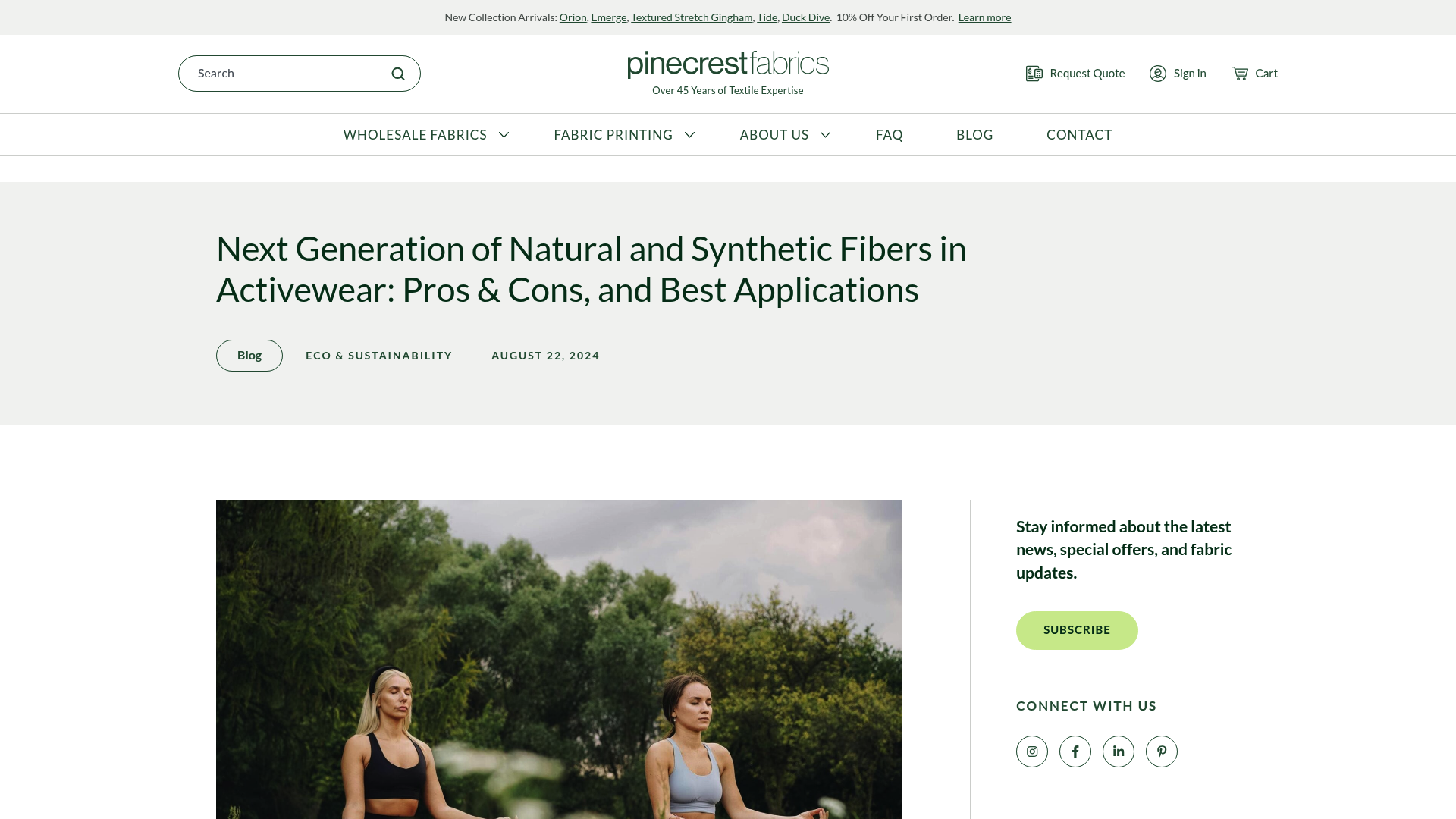 Screenshot: Excerpt of the blog’s pros‑and‑cons table comparing natural (cotton) versus synthetic blends for activewear.