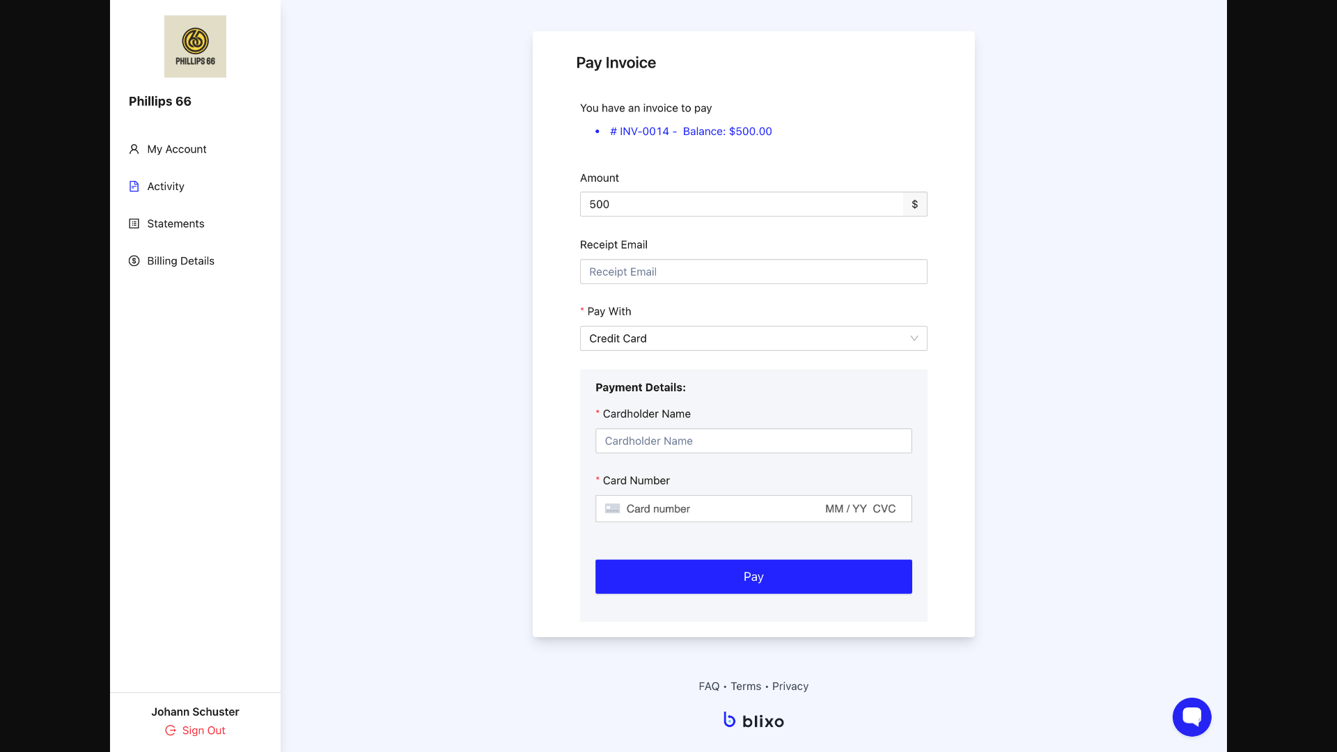 Screenshot: partial payment entry example
