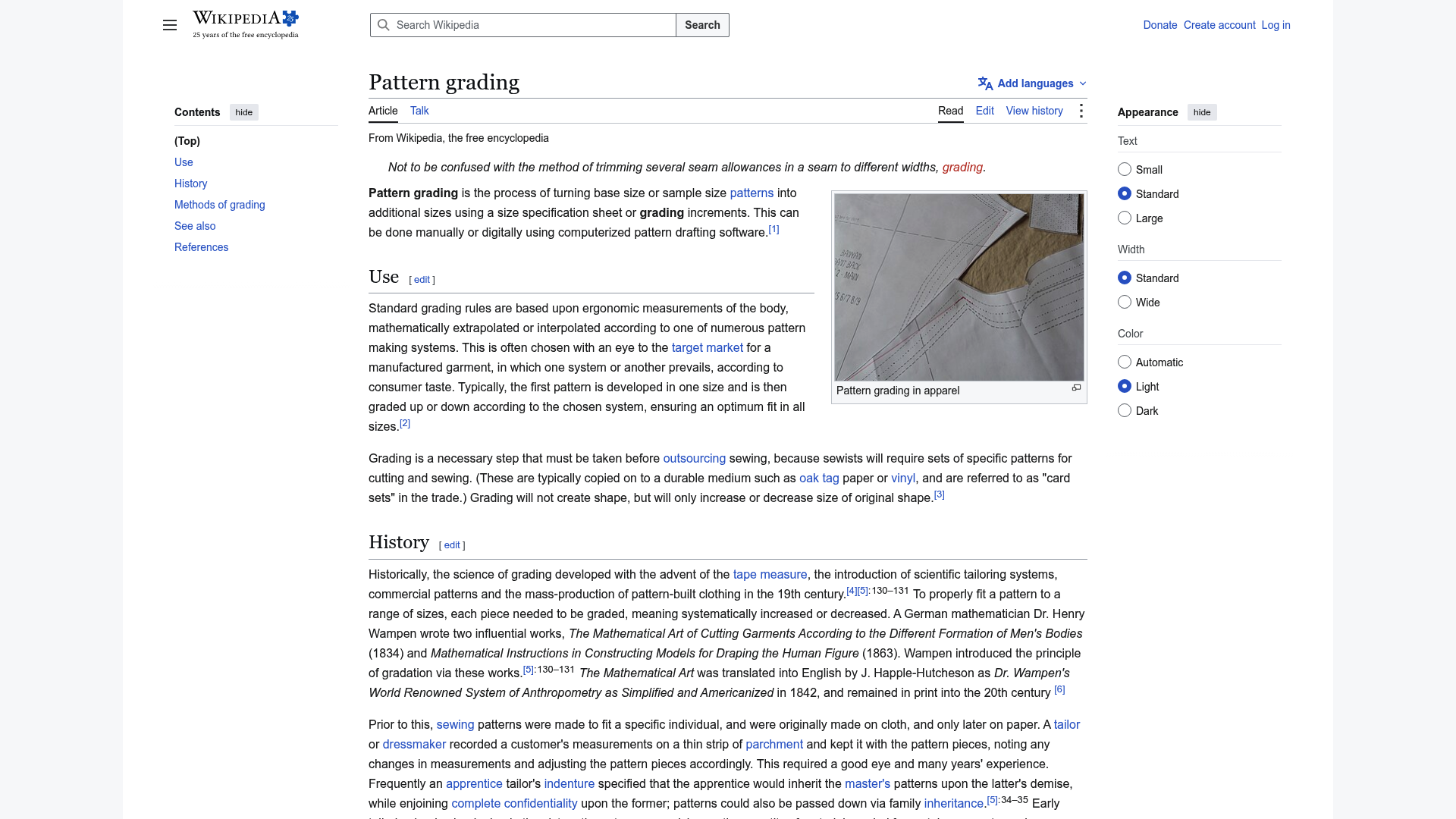 Screenshot: Illustrative diagram of pattern grading methods and increments