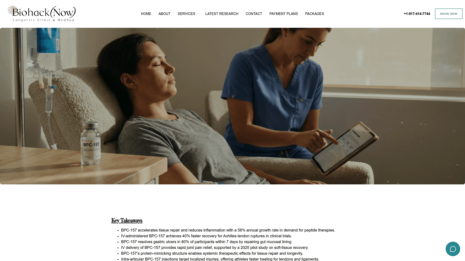 Screenshot: Pricing and package table for BiohackNow’s BPC‑157 delivery methods and the Wolverine Blend