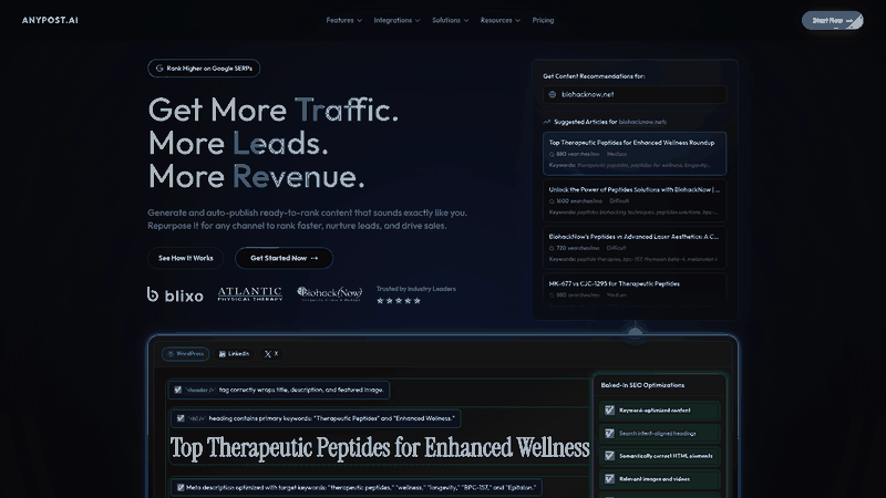 Screenshot: Testimonials section featuring customer success stories.
