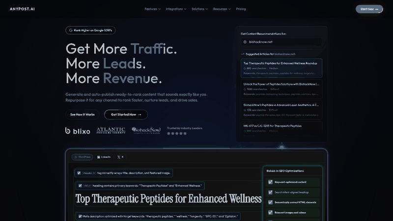 Screenshot: Homepage showcasing the platform’s branding, core value proposition, and navigation to key features.