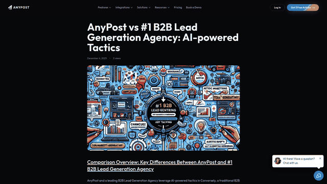Screenshot: Feature comparison table between AnyPost and a traditional B2B lead generation agency, helping readers evaluate and choose the most suitable engine.