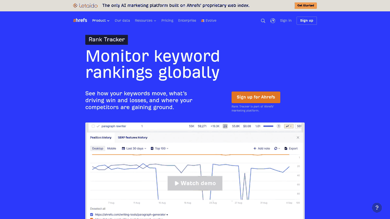 Screenshot: Rank Tracker tool page