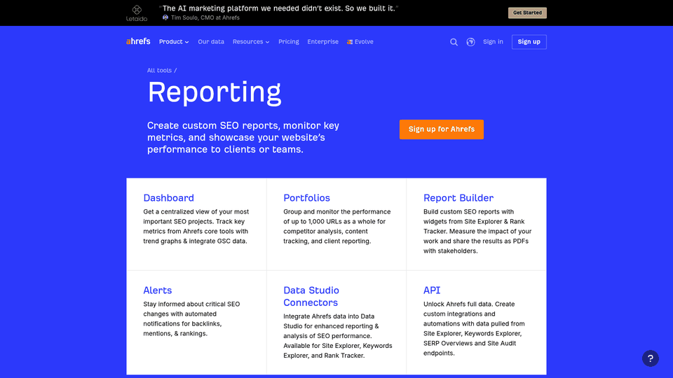 Screenshot: Reporting tool page