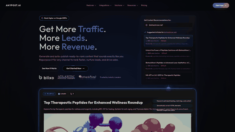 Screenshot: Landing page showing hero section, key messaging, and call‑to‑action.
