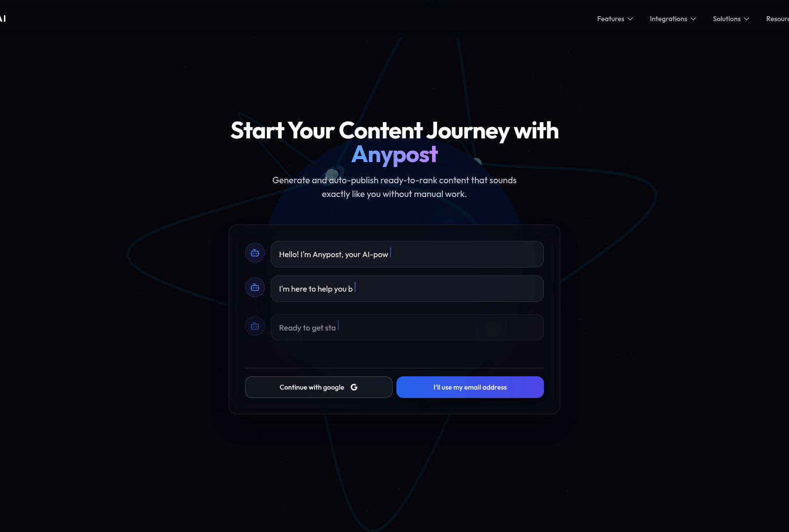 Screenshot: Screenshot of the AnyPost content‑generation dashboard displaying the input editor, AI prompts, and SEO‑optimization panel.