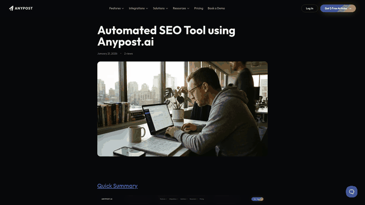 Screenshot: Sample blog post with embedded screenshots of AI‑generated content and real‑time analytics dashboard