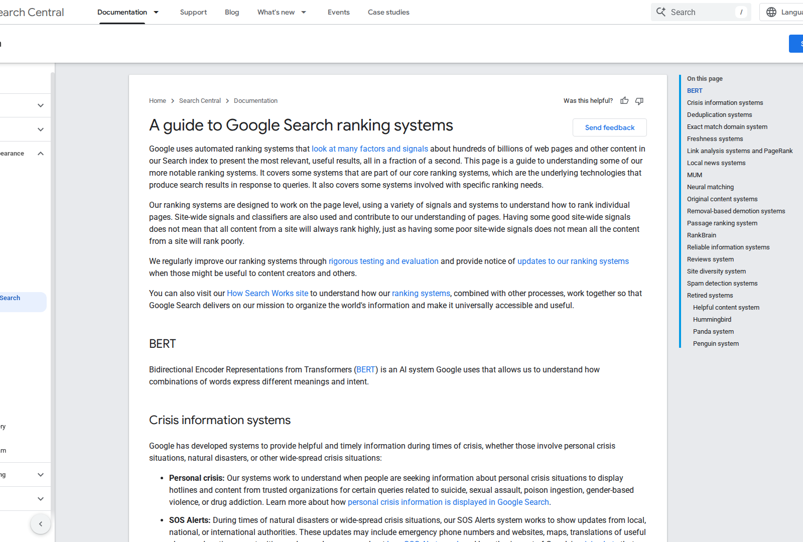Screenshot: Screenshot of Google’s official Ranking Systems guide, highlighting the RankBrain section to provide readers with authoritative context.
