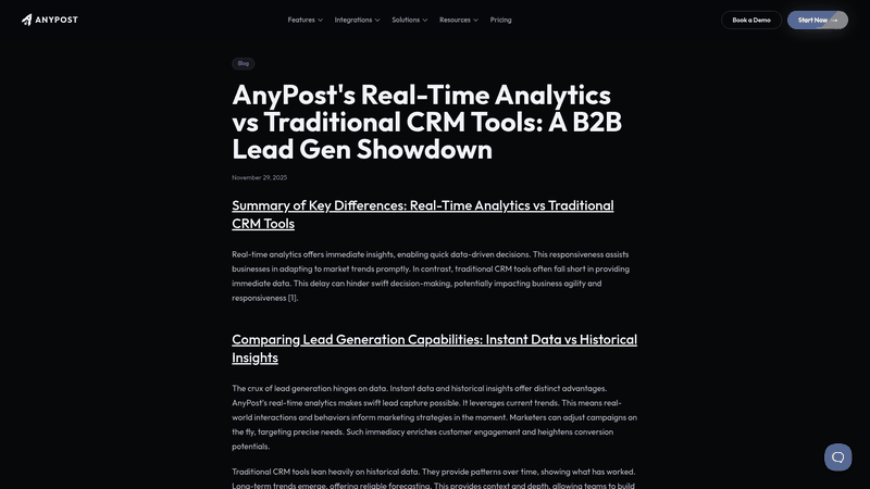 Screenshot: Screenshot of AnyPost’s real‑time analytics dashboard, showing key SEO metrics and alerts for issue detection.
