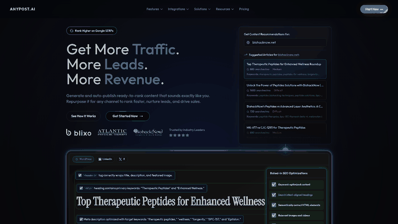 Screenshot: Homepage displaying brand tagline and core service highlights.