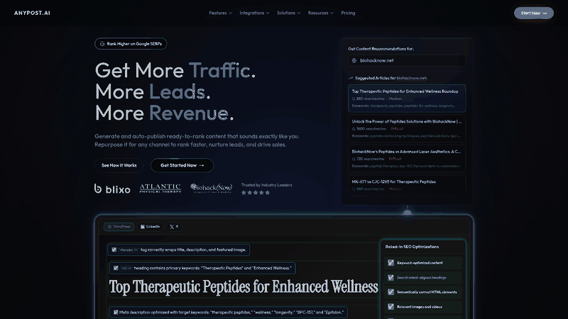 Screenshot: Homepage hero and key messaging that introduces the platform to B2B marketers.