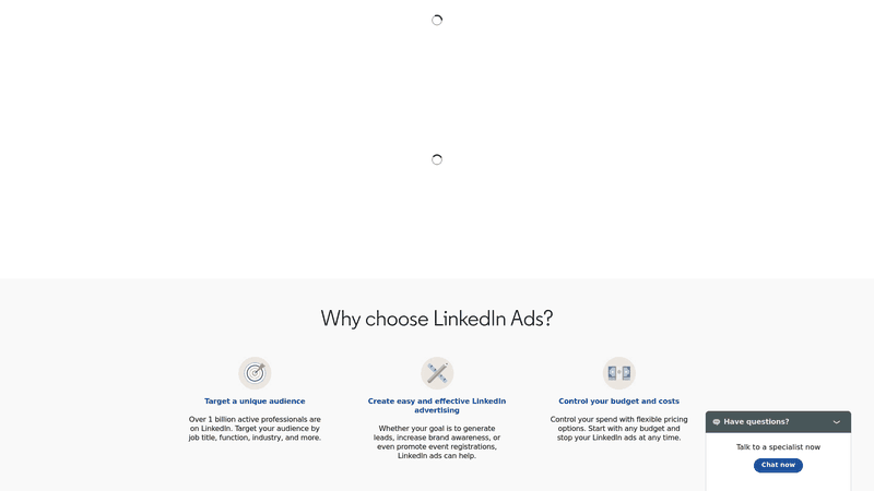 Screenshot: Screenshot of LinkedIn Ads landing page illustrating ad types and targeting options【18†L1-L4】.