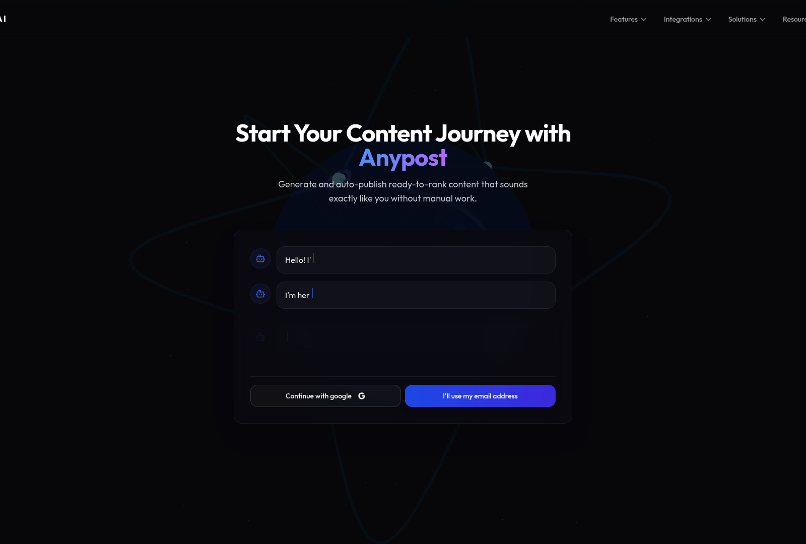 Screenshot: Get‑Started page with signup form and brief feature overview.
