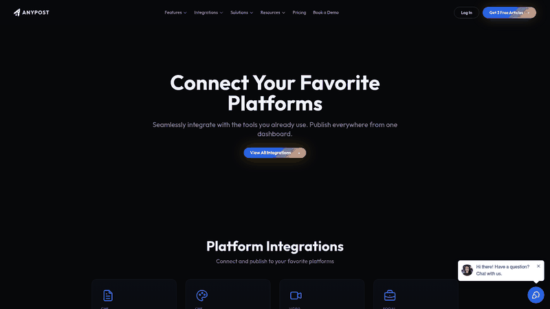 Screenshot: Highlights the CMS integration options, including WordPress and other platforms.