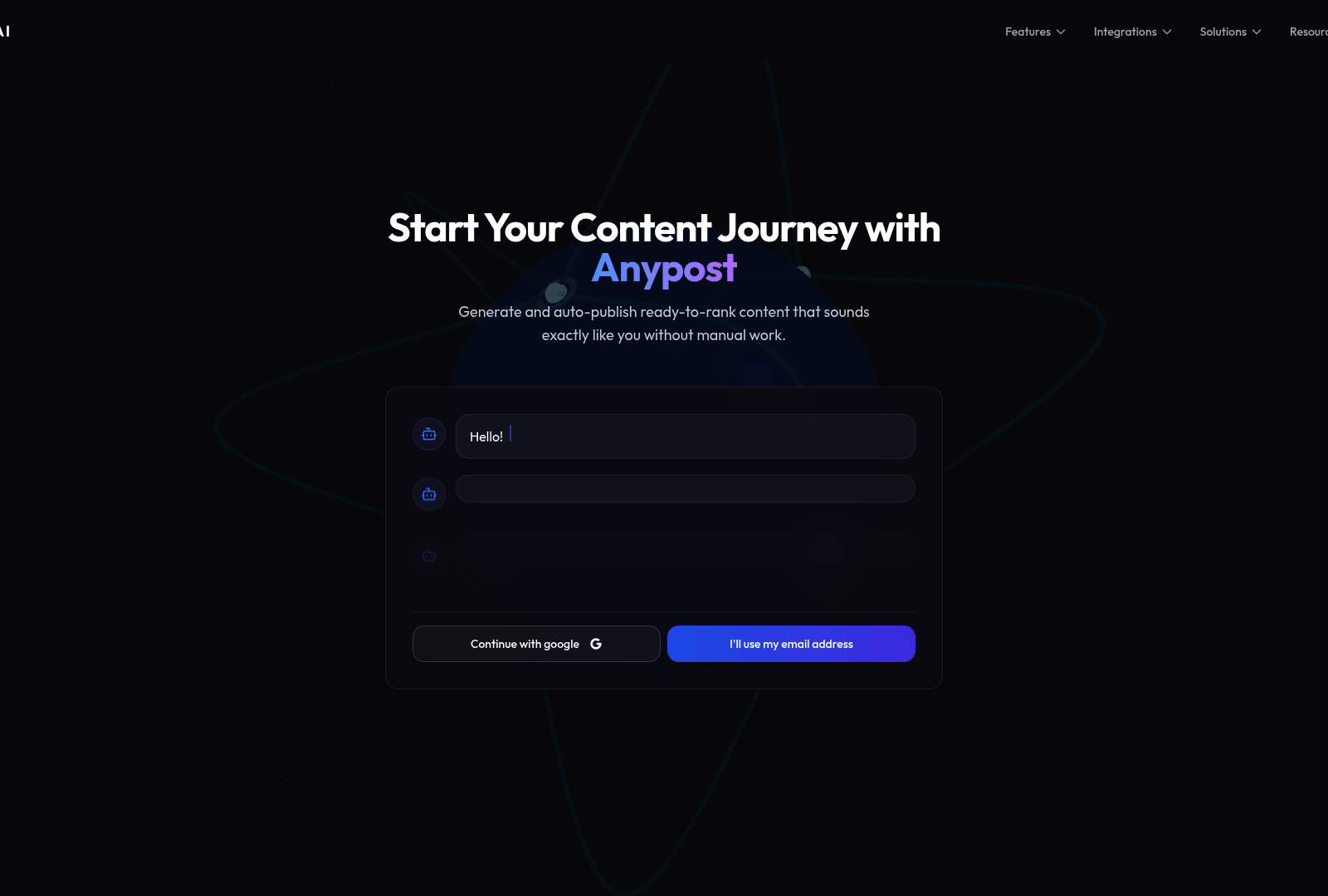 Screenshot: Demo page highlighting the automated article creation workflow, illustrating how AI generates content ready for publishing.