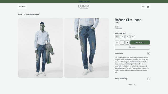 Screenshot: Full‑page view of a typical e‑commerce product page, showing title, meta description, structured data markup, product images, price, and add‑to‑cart button.