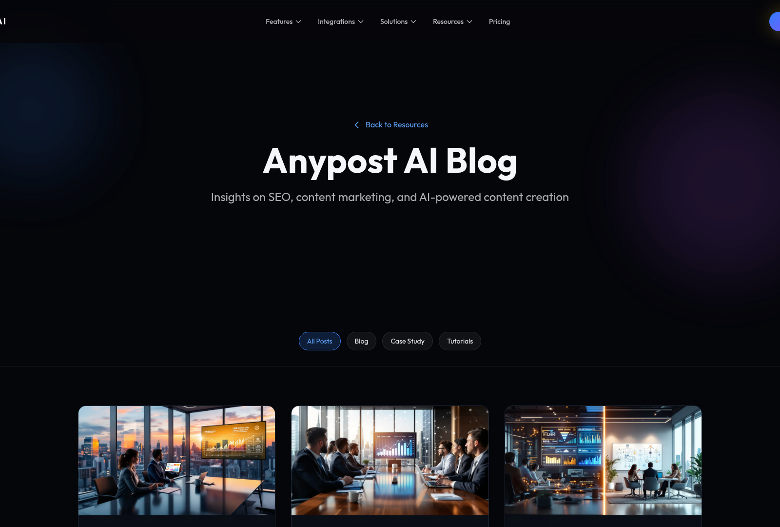 Screenshot: Blog page showing example content and repurposing insights.
