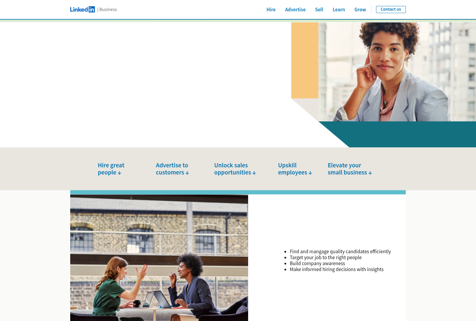 Screenshot: LinkedIn's official business page showcasing platform features and benefits for B2B outreach.
