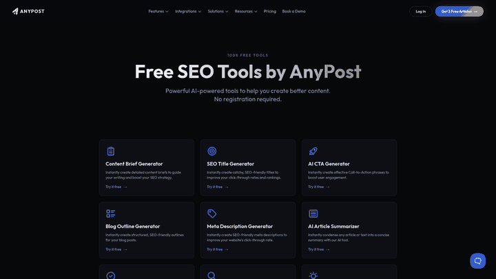 Screenshot: Screenshot of the Free SEO Tools page, showing all available tools (LSI Keyword Finder, Content Brief Generator, etc.) to illustrate the breadth of free resources for keyword research.