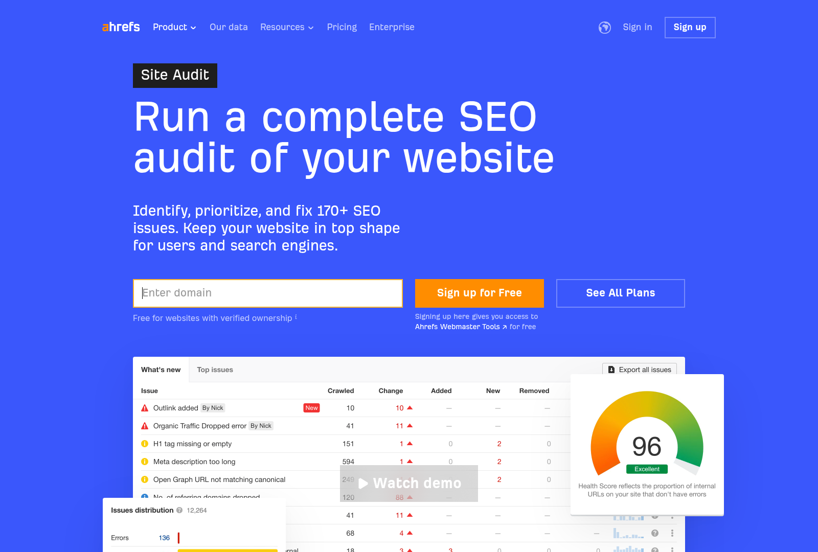 Screenshot: Ahrefs Site Audit dashboard overview