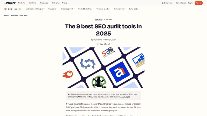 Screenshot: Full-page capture of the Zapier roundup listing multiple free audit tools