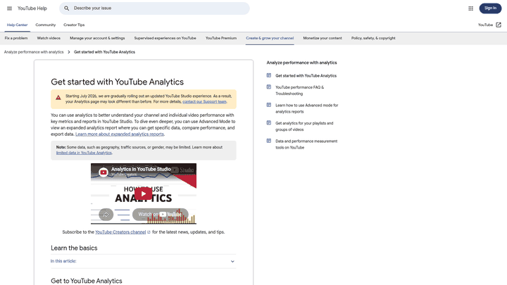 Screenshot: Screenshot of the Analytics overview tab highlighting key metrics like watch time and audience retention.