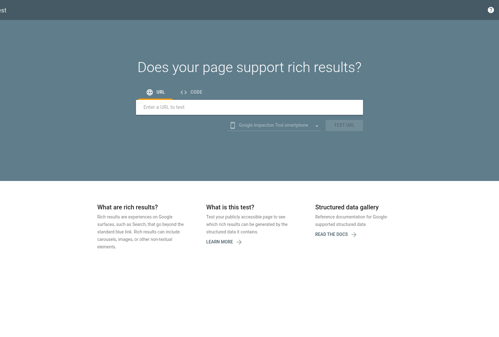 Screenshot: Screenshot of the Google Search Console Rich Results Test Tool interface.