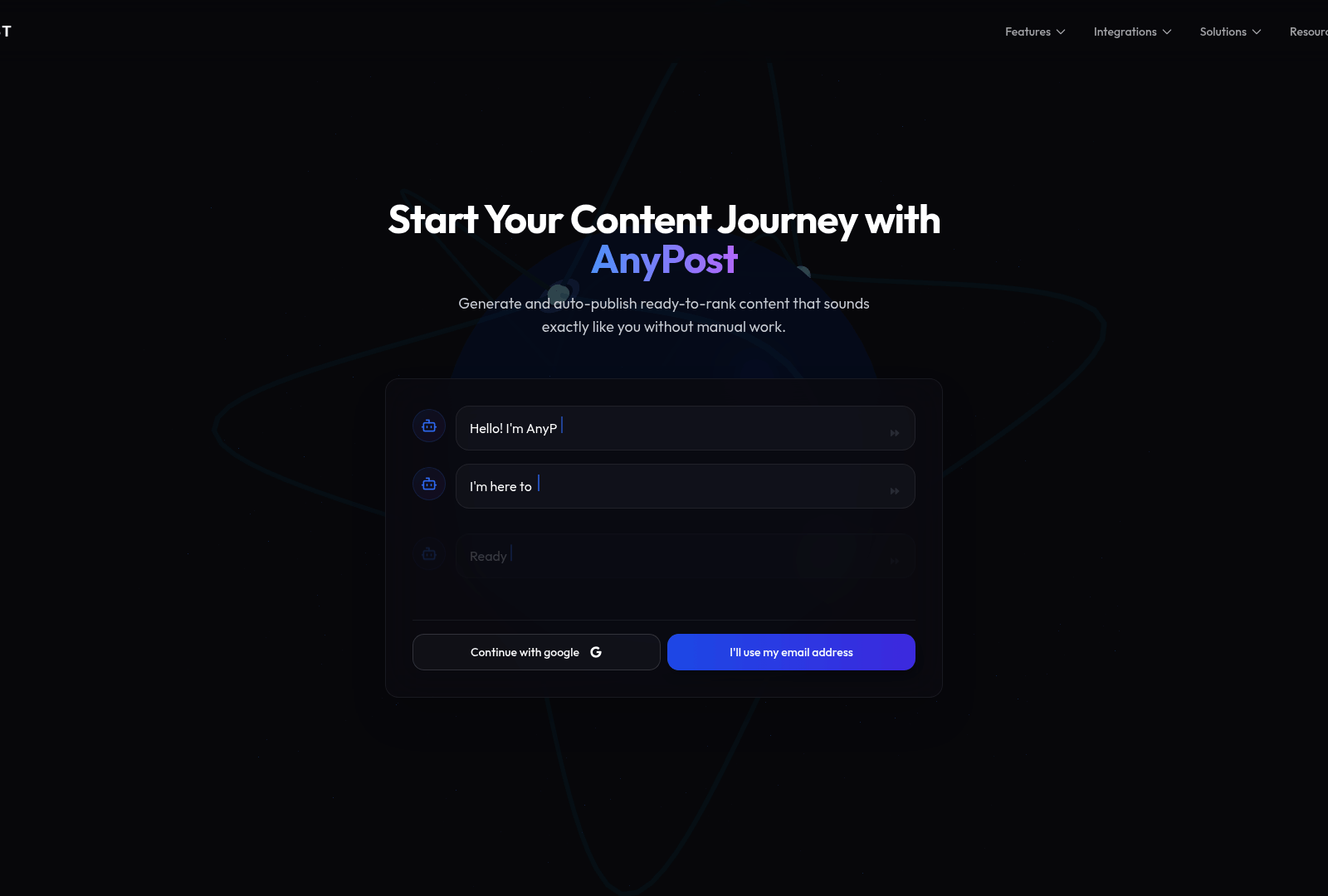 Screenshot: Call‑to‑action page encouraging users to begin their content journey.