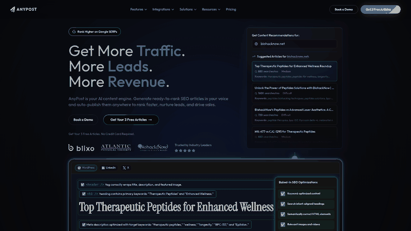 Screenshot: Hero section showcasing AnyPost’s brand and core value proposition.