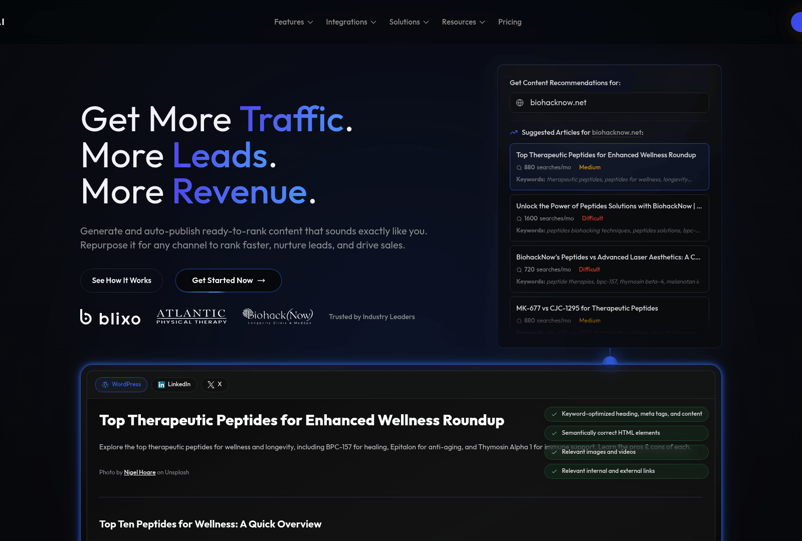 Screenshot: Screenshot of the AnyPost AI homepage showing the platform’s tagline and key feature highlights.