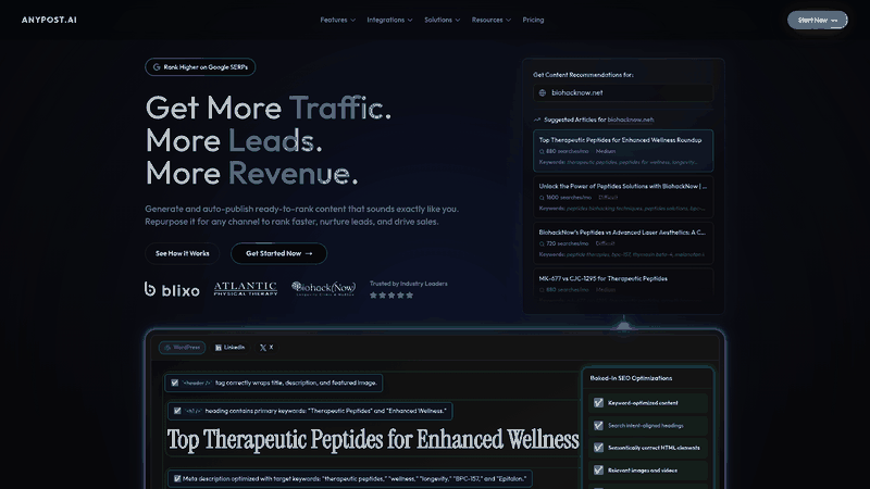 Screenshot: Homepage showcasing the platform’s branding, core offerings, and call‑to‑action.
