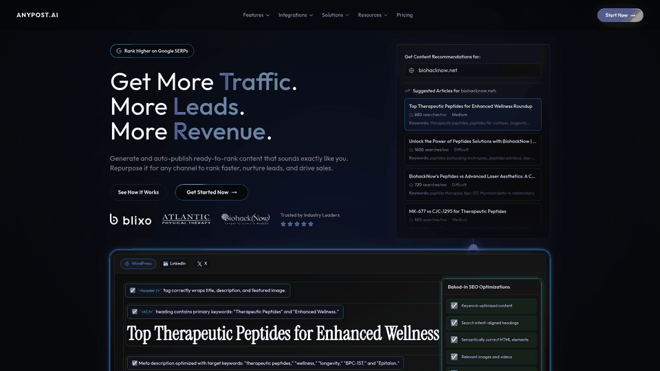 Screenshot: Customer testimonials and brief case study snapshots.