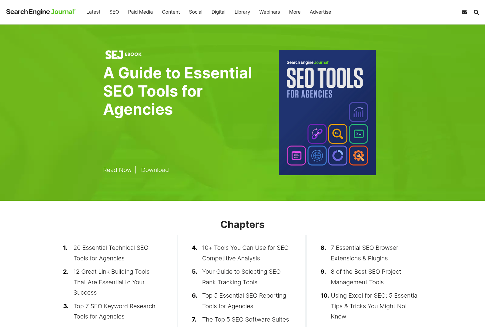 Screenshot: General resource page with a sortable features chart for various SEO tools, useful for evaluating performance metrics.