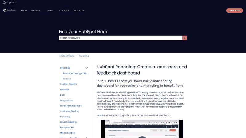 Screenshot: Screenshot of a HubSpot lead‑scoring dashboard showing scores and feedback metrics.
