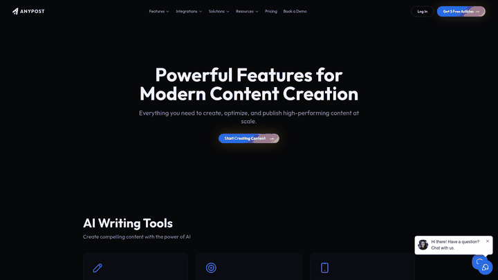 Screenshot: Screenshot of the Features page section that shows the Smart Taxonomy Detection workflow, illustrating how AnyPost automatically crawls a site and generates a taxonomy for content creation.