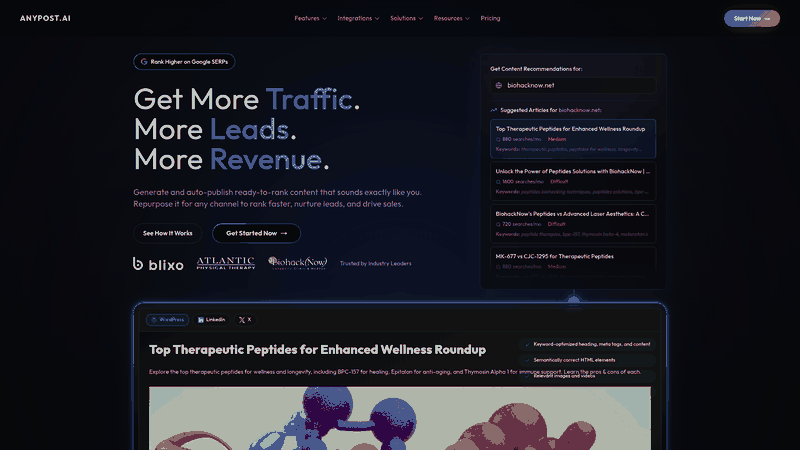 Screenshot: Landing page showcasing the platform's value proposition and key features.
