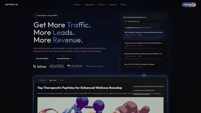 Screenshot: Homepage showcasing the brand’s tagline, key features, and call‑to‑action.