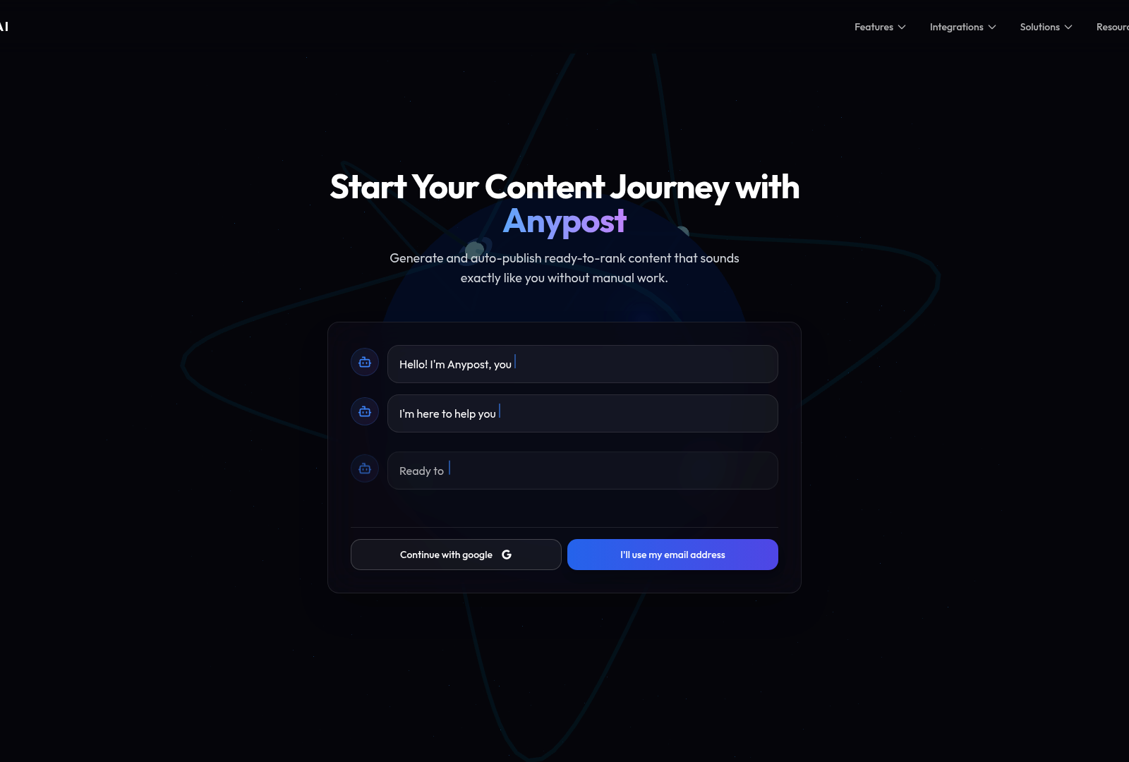 Screenshot: Illustrates the simple sign‑up flow and highlights brand‑voice customization.