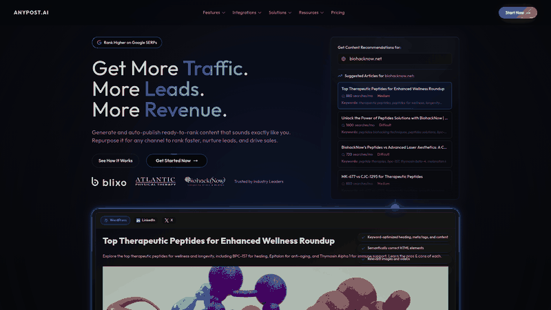 Screenshot: Homepage showcasing the platform’s tagline, key benefits, and call‑to‑action.