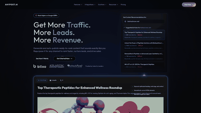 Screenshot: Homepage hero showcasing the platform’s tagline, key benefits, and call‑to‑action.